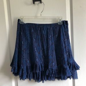 Blue Silk Snakeskin Mini Skirt